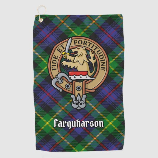 Clan Farquharson Crest over Tartan Golf Handdoek (Voorkant)