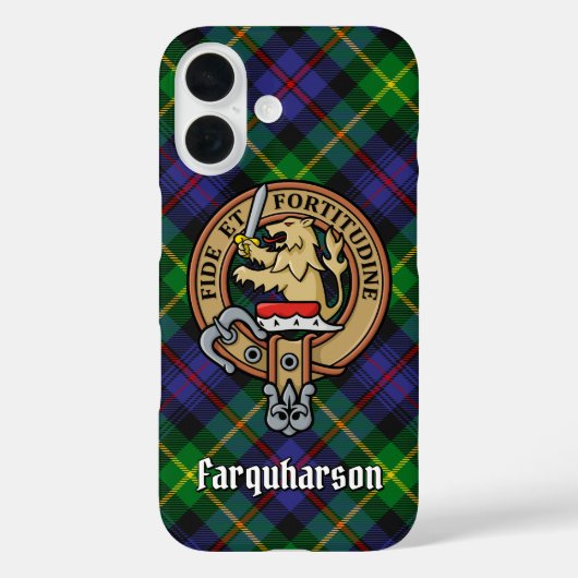 Clan Farquharson Crest over Tartan iPhone Case (Achterkant)
