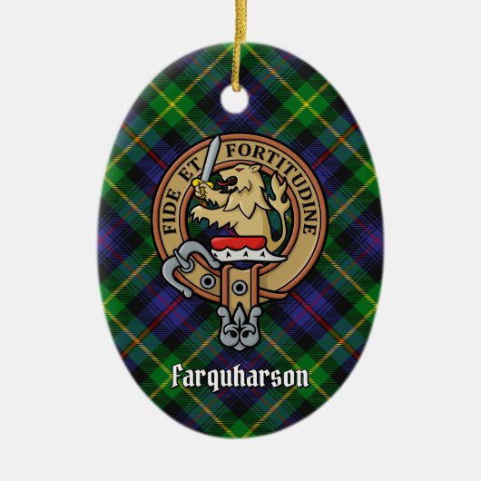 Clan Farquharson Crest over Tartan Keramisch Ornament (Voorkant)