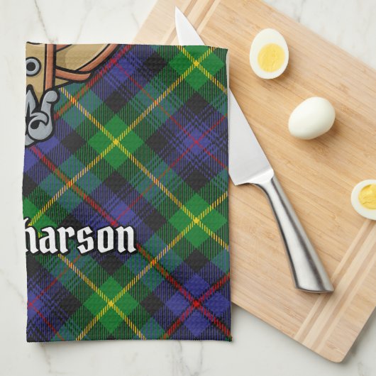 Clan Farquharson Crest over Tartan keukenhanddoek (Quarter Fold)