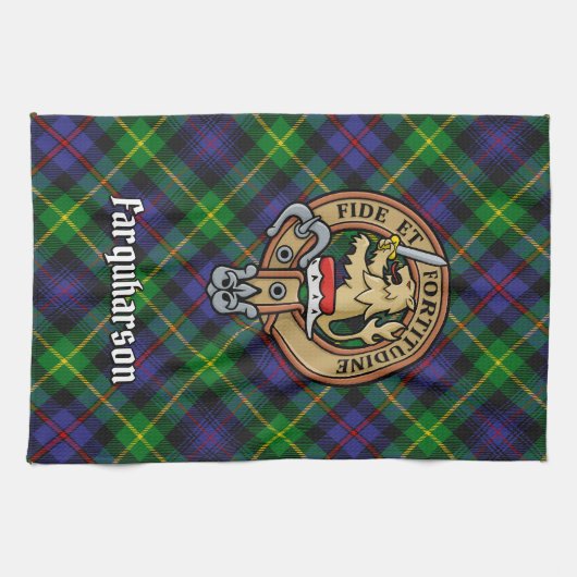 Clan Farquharson Crest over Tartan keukenhanddoek (Horizontaal)
