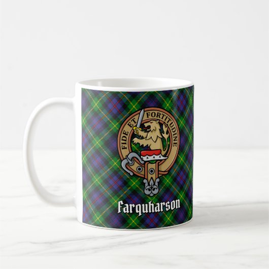 Clan Farquharson Crest over Tartan Koffiemok (Links)