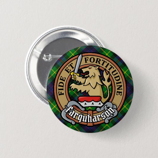 Clan Farquharson Crest over Tartan Ronde Button 5,7 Cm (Voorkant /achterkant)