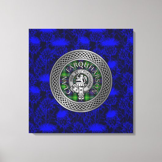 Clan Farquharson Crest & Tartan Knot op Thistle Canvas Afdruk (Voorkant)