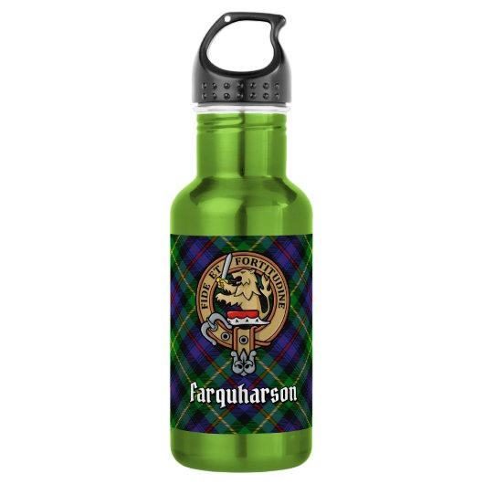 Clan Farquharson Wapen over Tartan Waterfles (Voorkant)