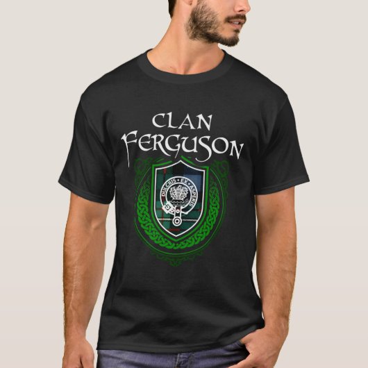 Clan Ferguson Achternaam Schotse Clan Tartan Shiel T-shirt (Voorkant)