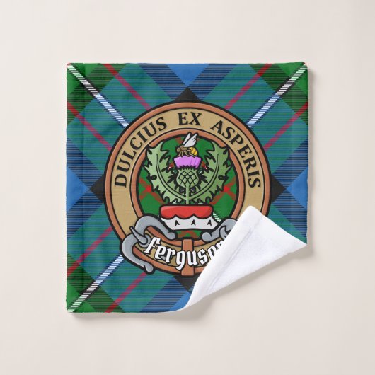 Clan Ferguson Crest over Tartan Bad Handdoek (Wasdoekje)