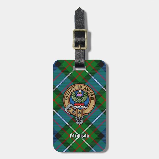 Clan Ferguson Crest over Tartan Bagagelabel (Voorkant verticaal)