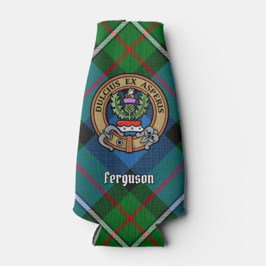 Clan Ferguson Crest over Tartan Bottelkoeler Flesjeskoeler (Voorkant)