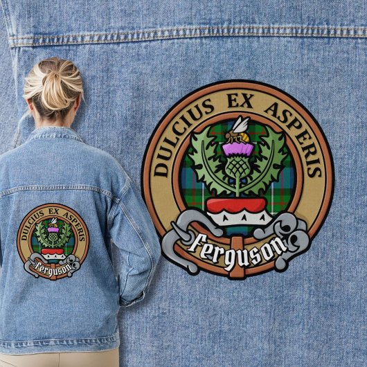 Clan Ferguson Crest over Tartan Denim Jacket
