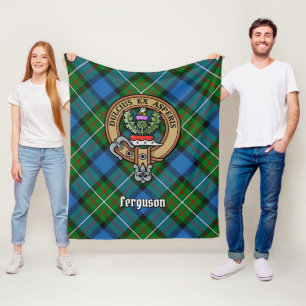 Clan Ferguson Crest over Tartan Fleece Deken