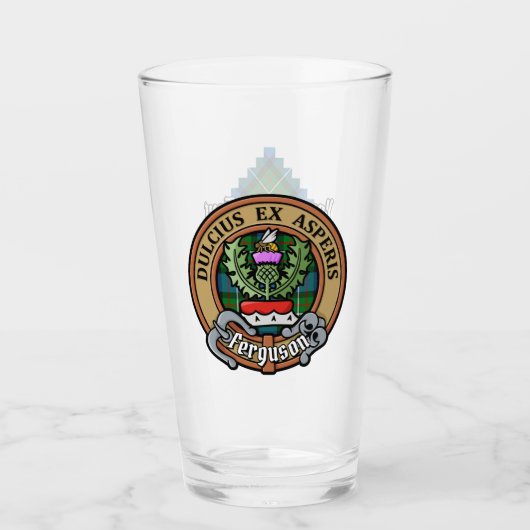 Clan Ferguson Crest over Tartan Glas (Voorkant)
