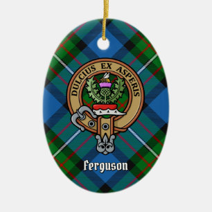 Clan Ferguson Crest over Tartan Keramisch Ornament