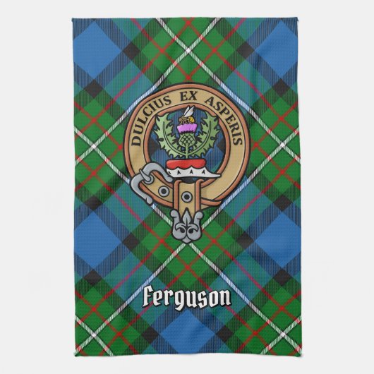 Clan Ferguson Crest over Tartan Kitchen Towel Theedoek (Verticaal)