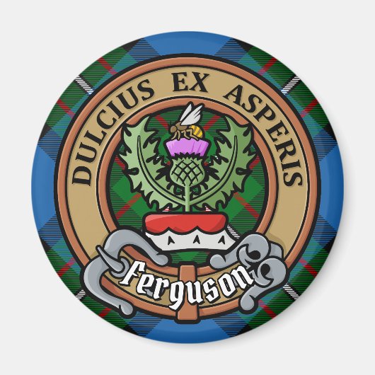 Clan Ferguson Crest over Tartan Magneet (Voorkant)