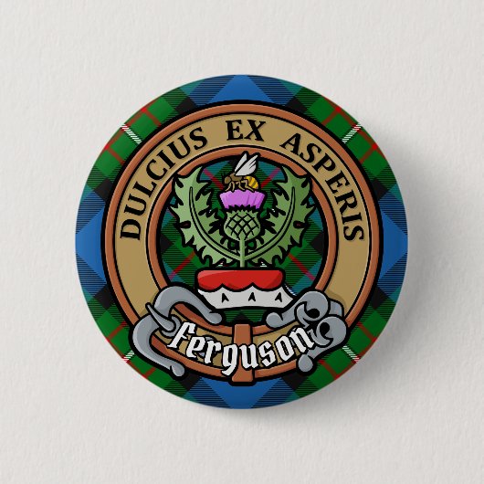 Clan Ferguson Crest over Tartan Ronde Button 5,7 Cm (Voorkant)
