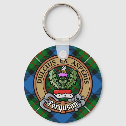 Clan Ferguson Crest over Tartan Sleutelhanger (Voorkant)