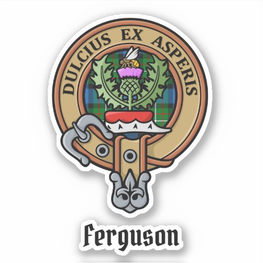 Clan Ferguson Crest over Tartan Sticker (Voorkant)