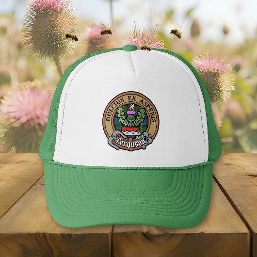 Clan Ferguson Crest over Tartan Trucker Hat Pet