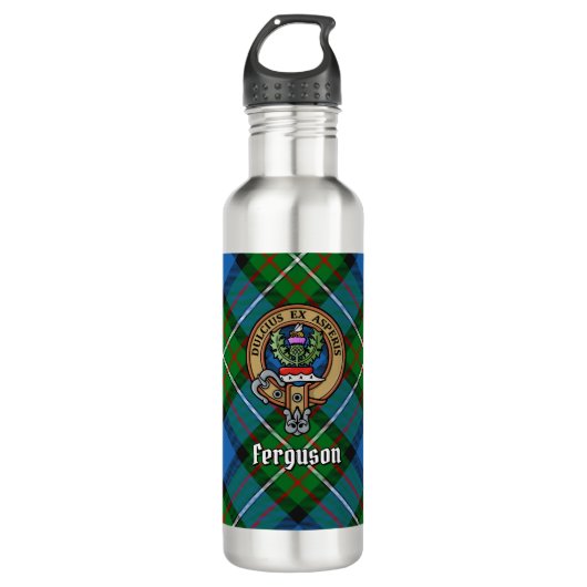 Clan Ferguson Crest over Tartan Waterfles (Voorkant)