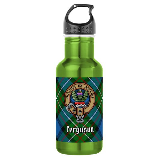 Clan Ferguson Wapen over Tartan Waterfles (Voorkant)