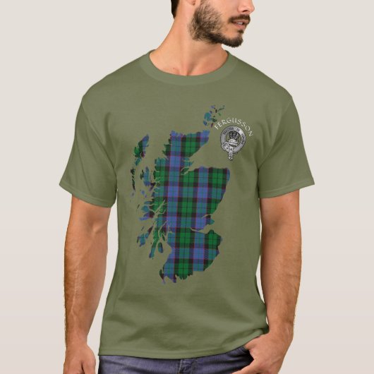 Clan Fergusson Balquihidder Tartan Map & Crest T-shirt (Voorkant)