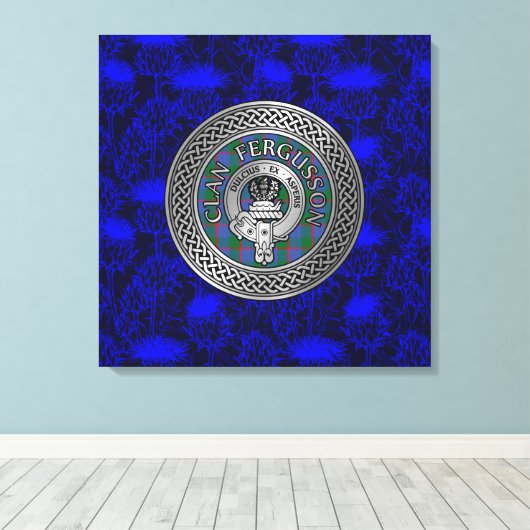 Clan Fergusson Crest & Tartan Knot op Thistle Canvas Afdruk (Insitu (Houten vloer))