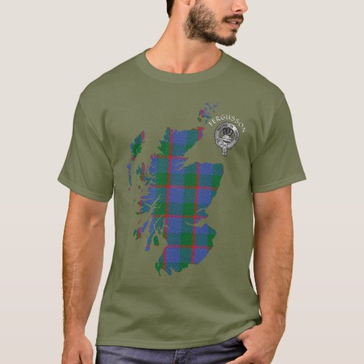 Clan Fergusson Tartan Map & Crest T-Shirt (Voorkant)