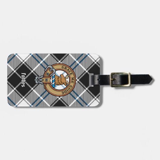 Clan Forbes Crest over jurk Tartan Bagagelabel (Voorkant horizontaal)