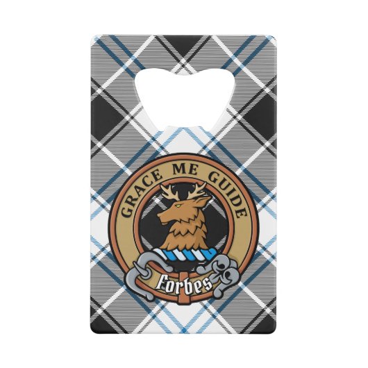 Clan Forbes Crest over jurk Tartan Creditkaart Flessenopener (Voorkant)