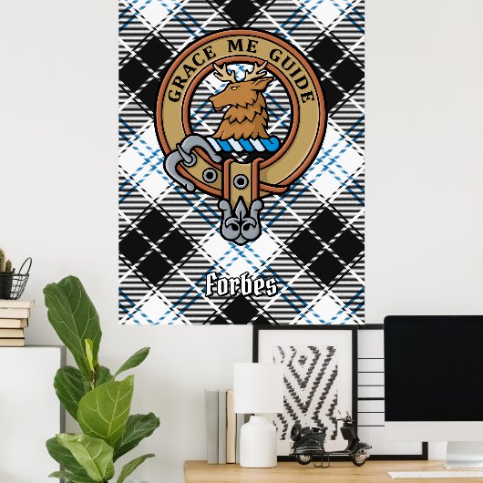 Clan Forbes Crest over jurk Tartan Poster (Thuiskantoor)