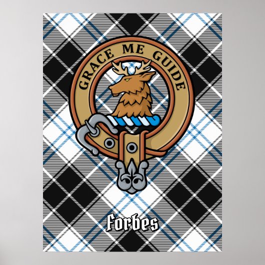 Clan Forbes Crest over jurk Tartan Poster (Voorkant)