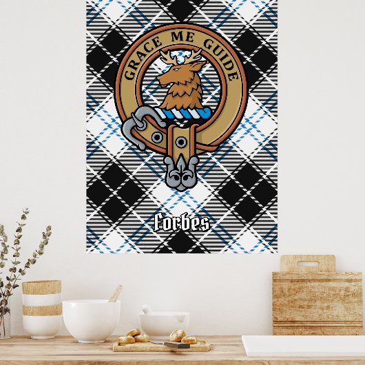 Clan Forbes Crest over jurk Tartan Poster (Keuken)