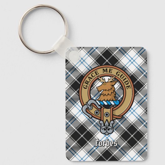 Clan Forbes Crest over jurk Tartan Sleutelhanger (Voorkant)