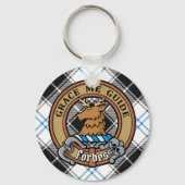 Clan Forbes Crest over jurk Tartan Sleutelhanger (Voorkant)