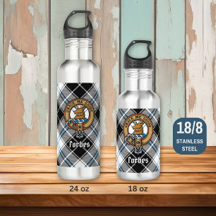 Clan Forbes Crest over jurk Tartan Waterfles
