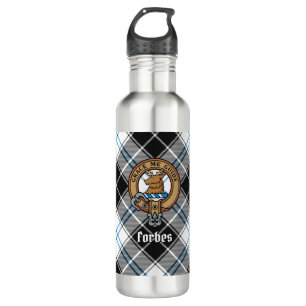 Clan Forbes Crest over jurk Tartan Waterfles
