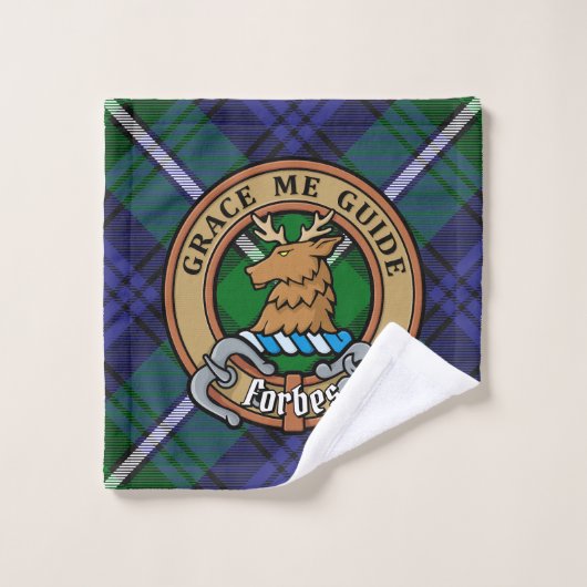 Clan Forbes Crest over Tartan Bad Handdoek (Wasdoekje)