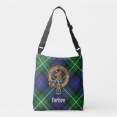 Clan Forbes Crest over Tartan Crossbody Tas (Voorkant)