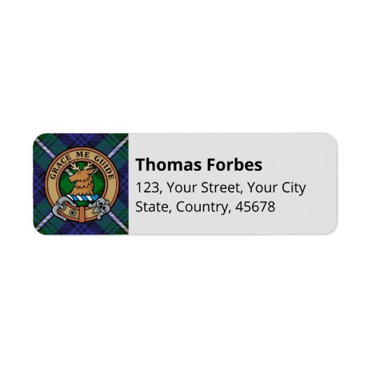 Clan Forbes Crest over Tartan Etiket (Voorkant)