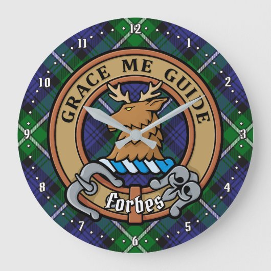 Clan Forbes Crest over Tartan Grote Klok (Voorkant)