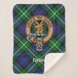 Clan Forbes Crest over Tartan Sherpa Deken