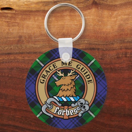 Clan Forbes Crest over Tartan Sleutelhanger (Voorkant)