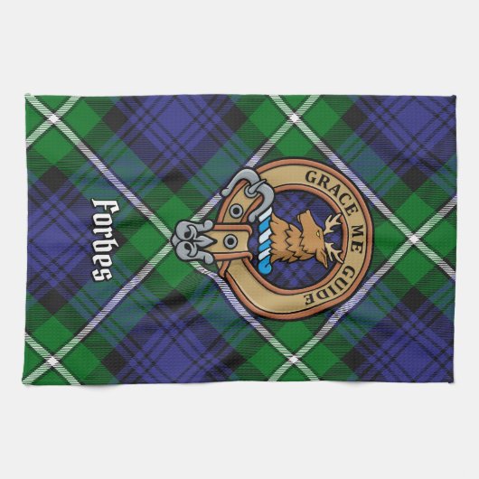 Clan Forbes Crest over Tartan Theedoek (Horizontaal)