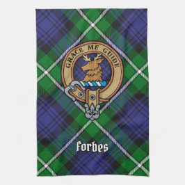 Clan Forbes Crest over Tartan Theedoek