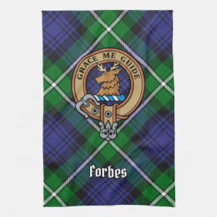 Clan Forbes Crest over Tartan Theedoek