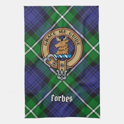 Clan Forbes Crest over Tartan Theedoek (Verticaal)