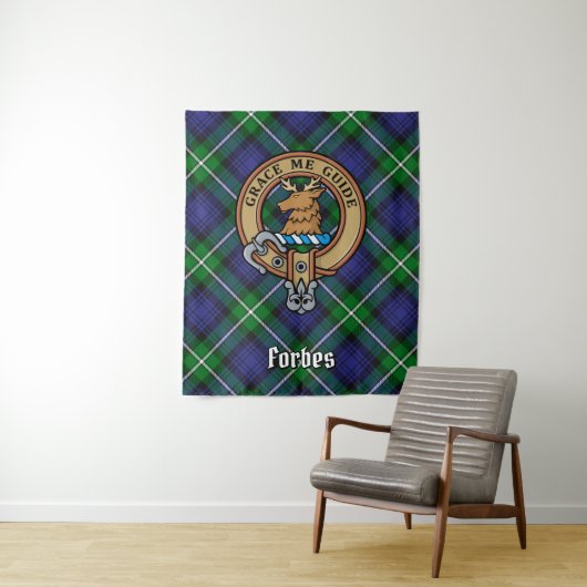 Clan Forbes Crest over Tartan Wandkleed (In situ)