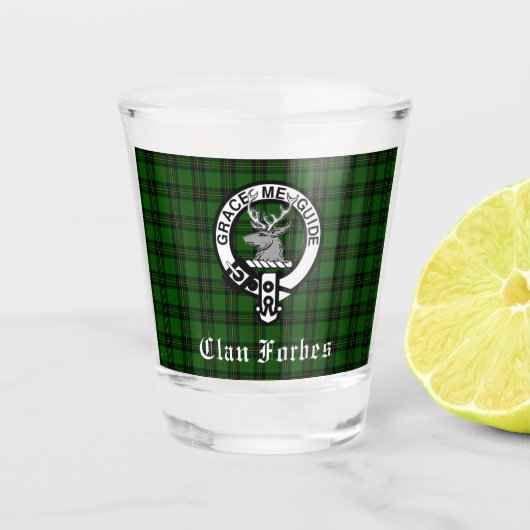 Clan Forbes Tartan en Crest Badge Shot Glas (Voorkant)