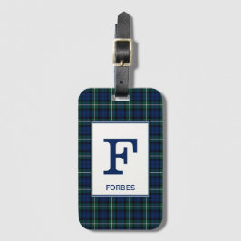 Clan Forbes Tartan groen en blauw geruite monogram Bagagelabel